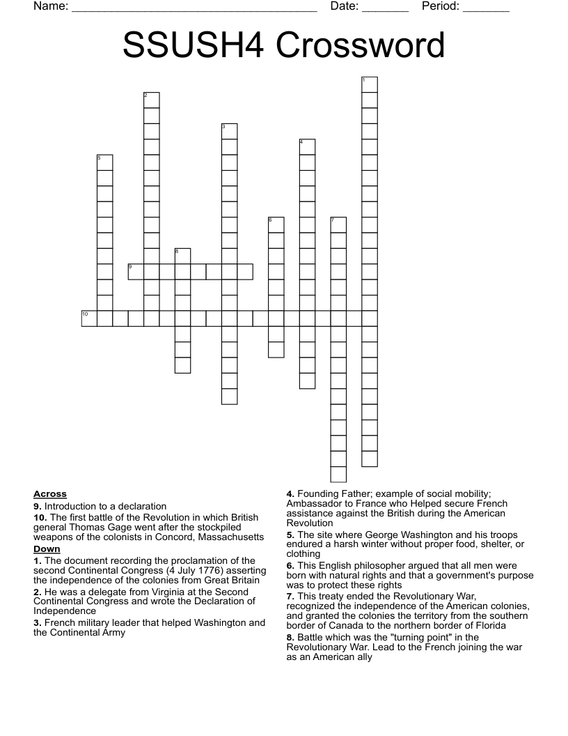SSUSH4 Crossword