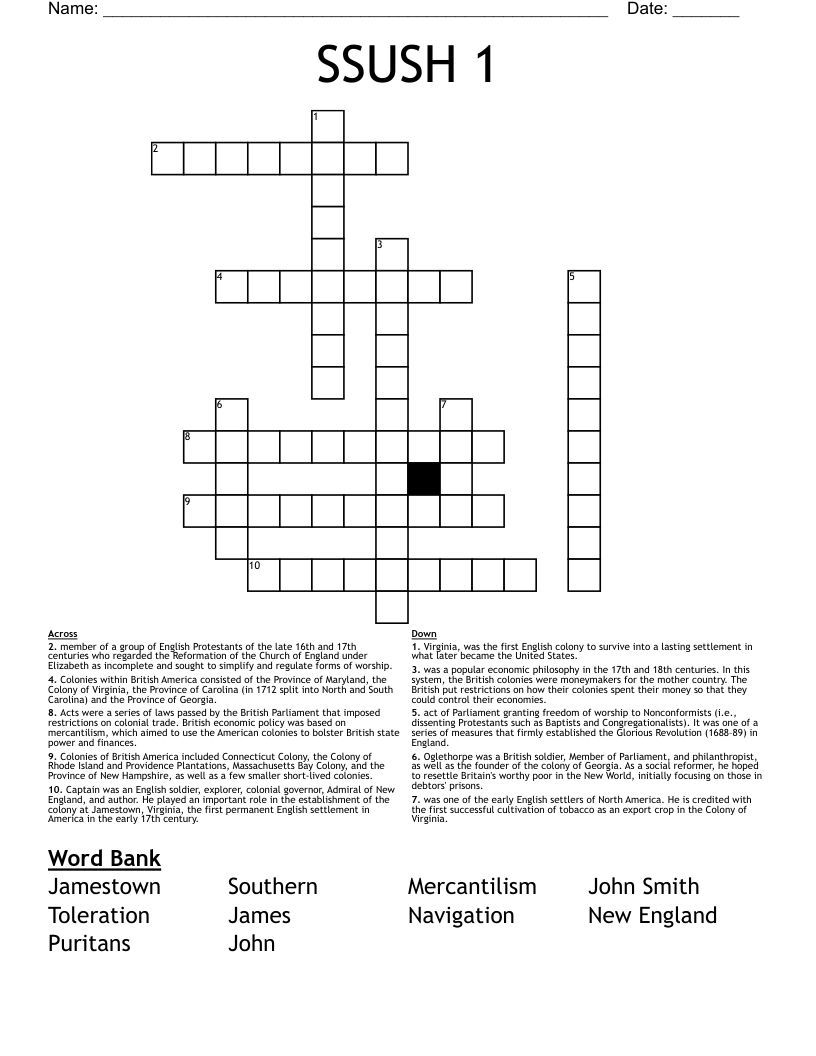 SSUSH 1 Crossword