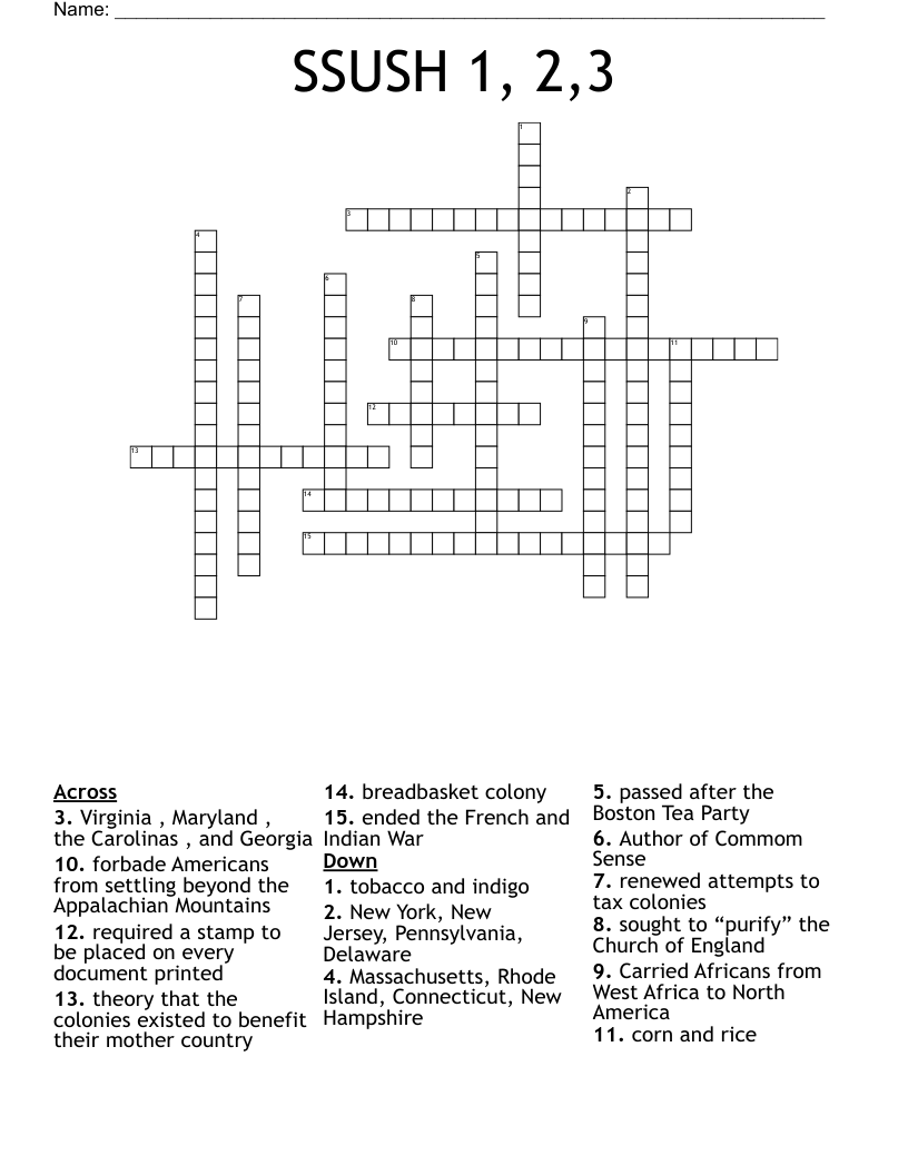 SSUSH 1, 2,3  Crossword