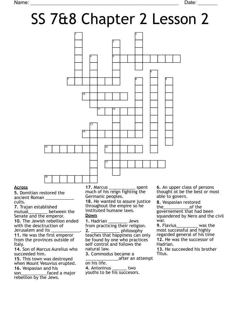 SS 7&8 Chapter 2 Lesson 2 Crossword