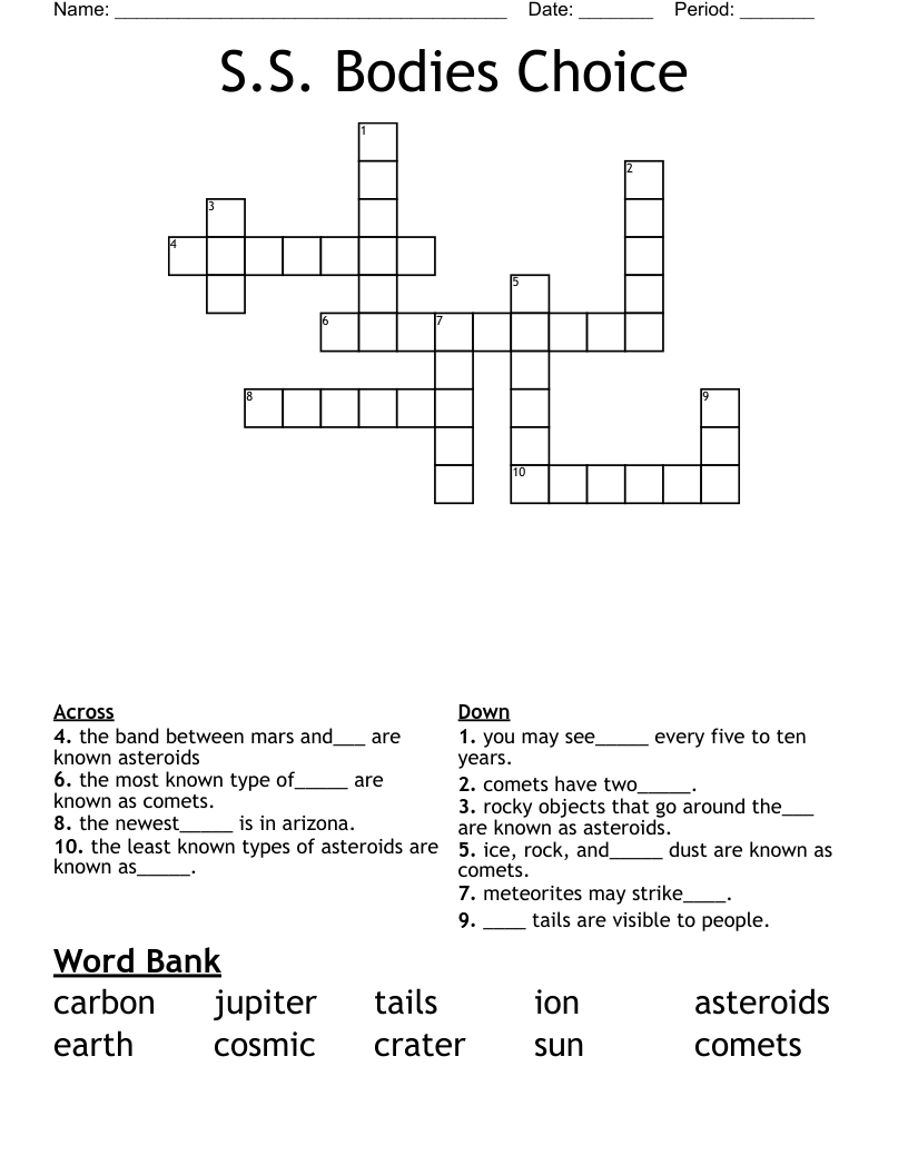 S.S. Bodies Choice  Crossword
