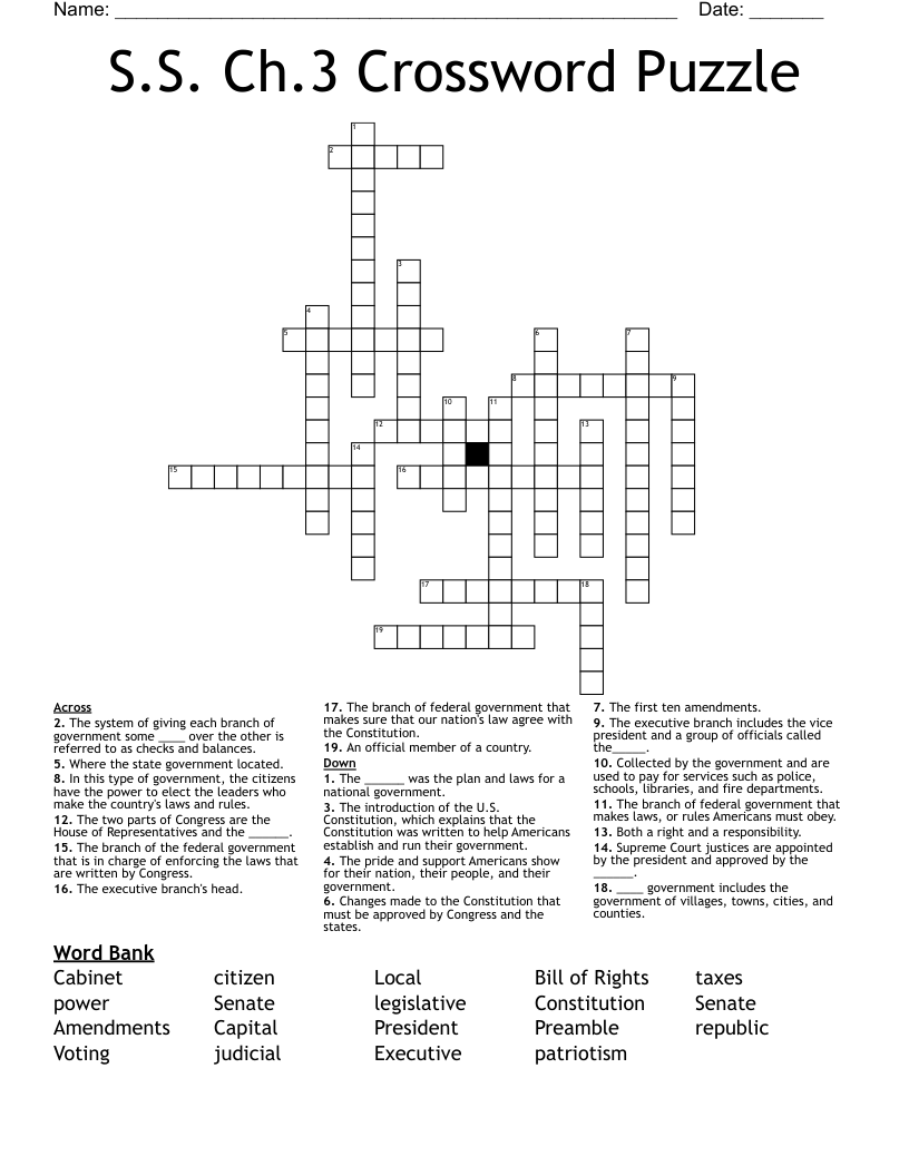S.S. Ch.3 Crossword Puzzle
