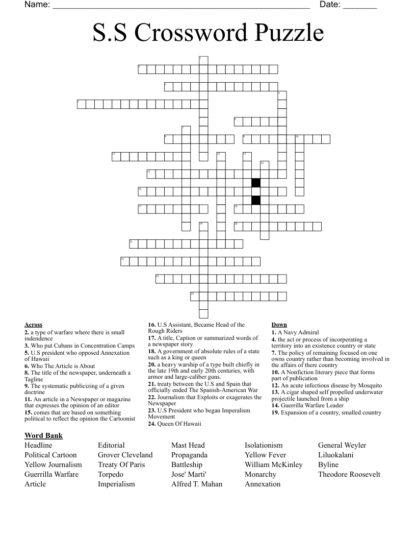 S.S Crossword Puzzle   