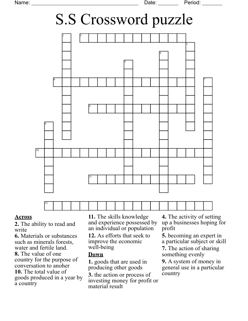 S.S Crossword puzzle