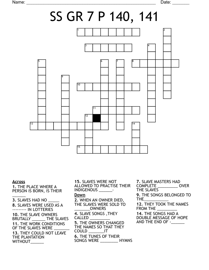 SS GR 7 P 140, 141 Crossword