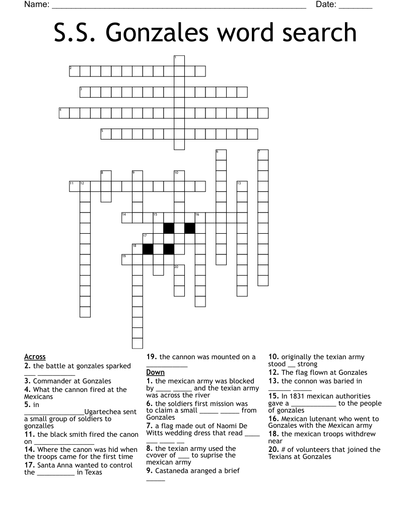 S.S. Gonzales word search  Crossword