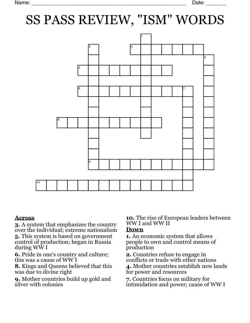 SS PASS REVIEW, "ISM" WORDS Crossword