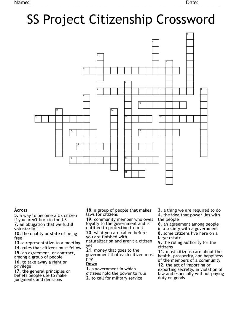 SS Project Citizenship Crossword 