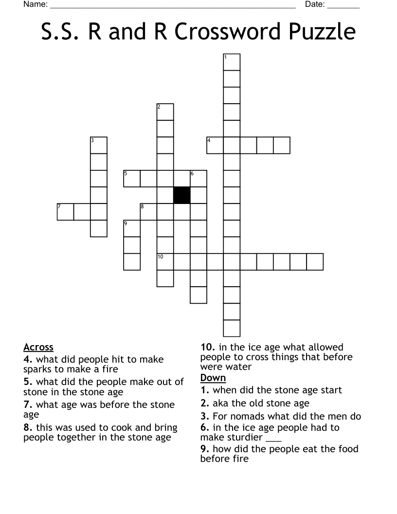 S.S. R and R Crossword Puzzle