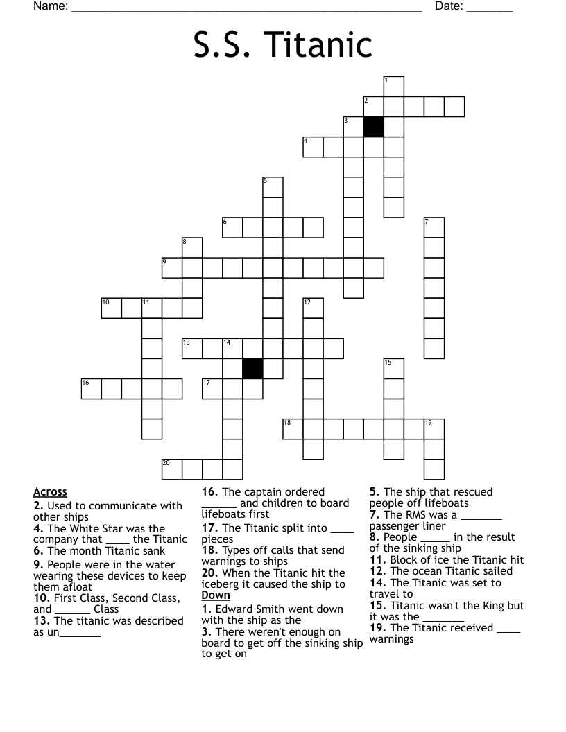 S.S. Titanic Crossword