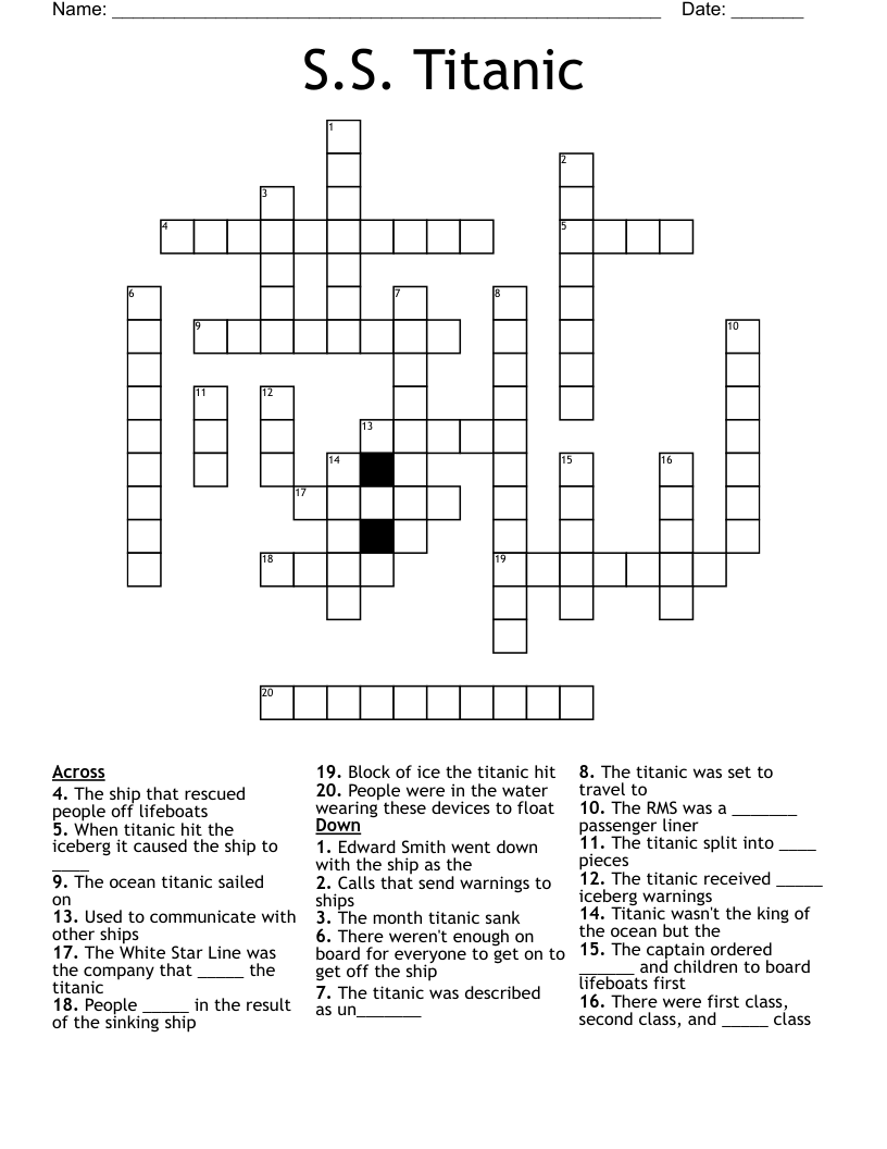 S.S. Titanic  Crossword