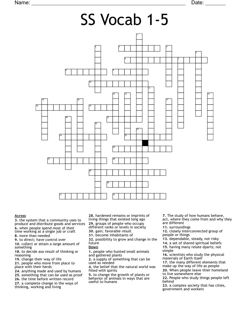SS Vocab 1-5 Crossword