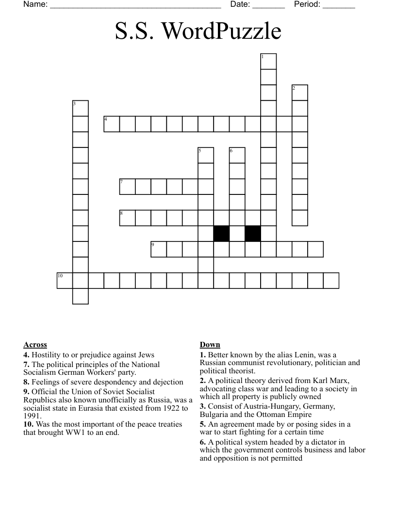 S.S. WordPuzzle Crossword