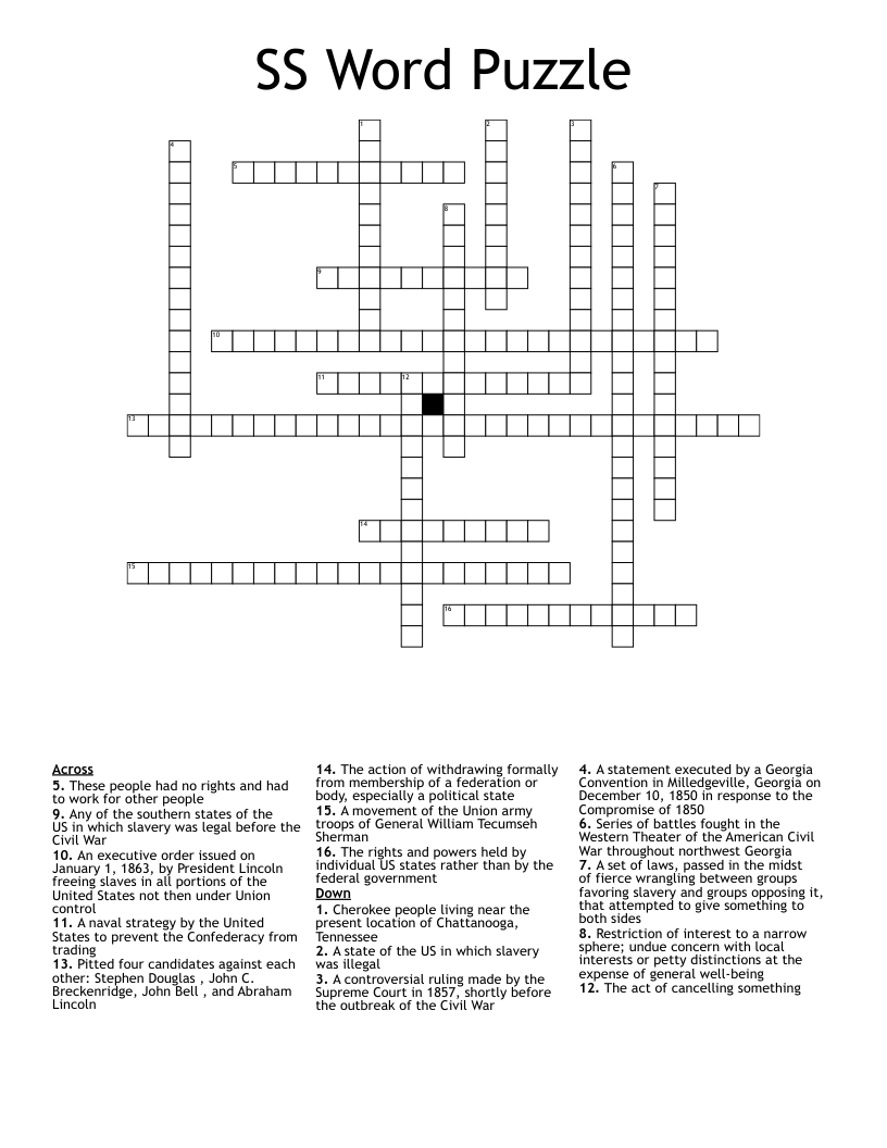 SS Word Puzzle Crossword