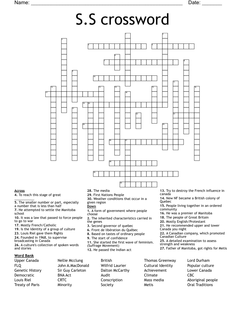 S.S crossword