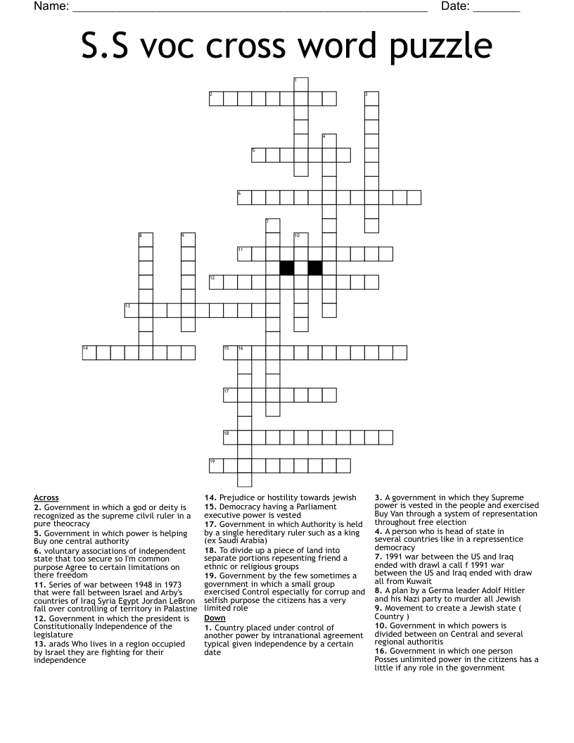 S.S voc cross word puzzle 