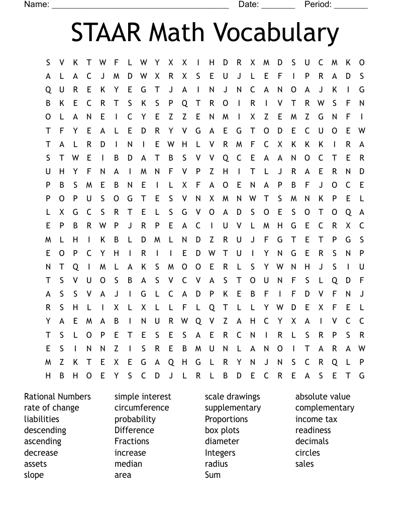STAAR Math Vocabulary Word Search