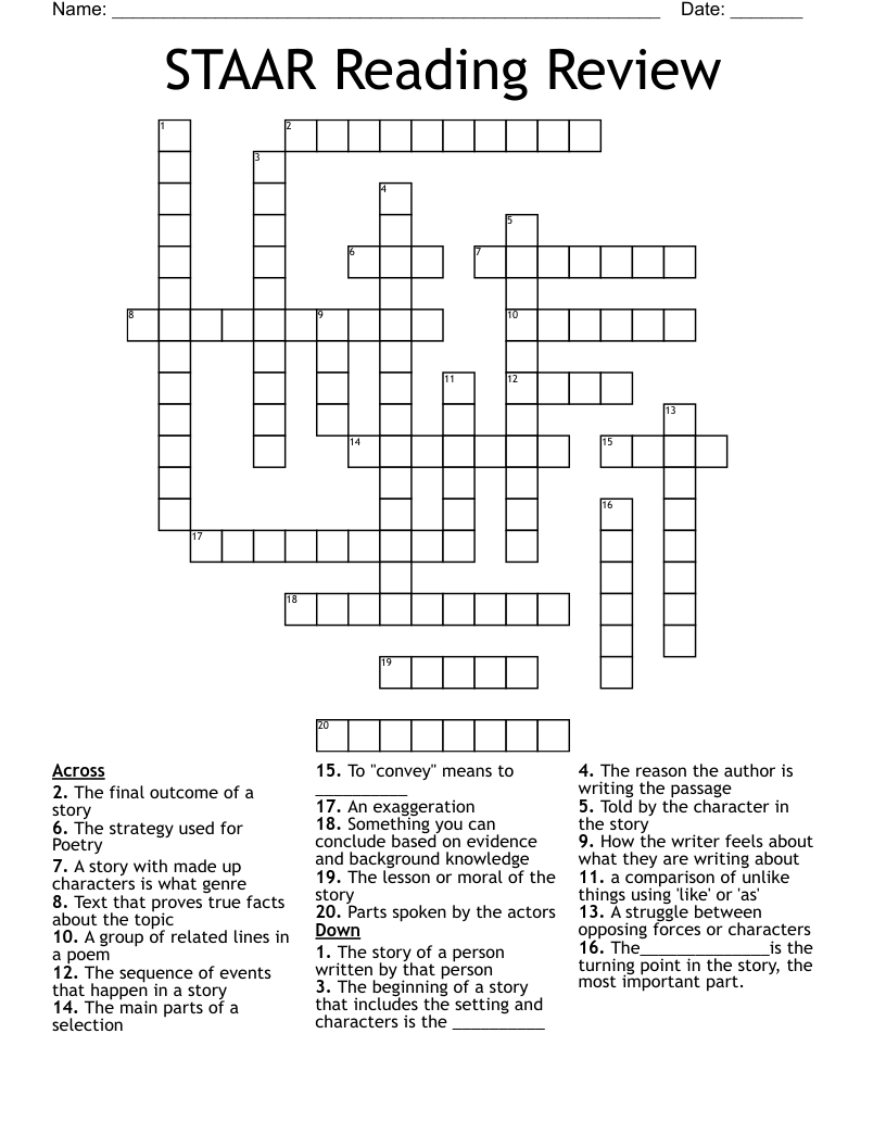 STAAR Reading Review Crossword