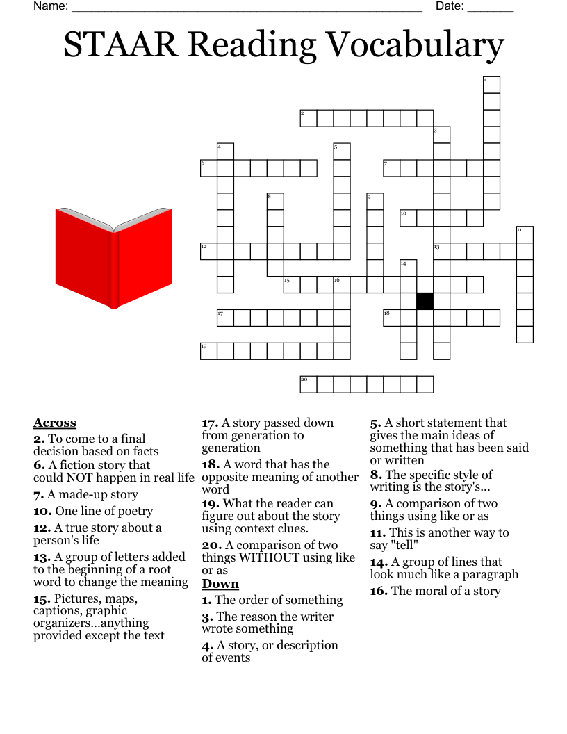 STAAR Reading Vocabulary Crossword