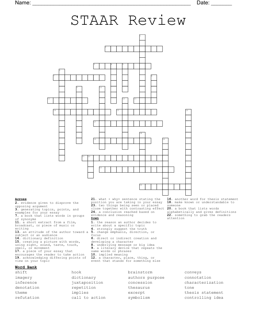 STAAR Review Crossword