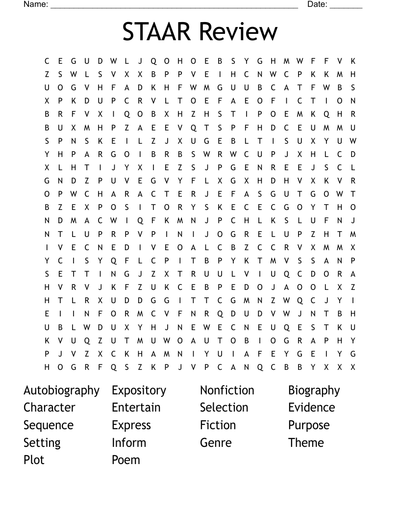 STAAR Review Word Search