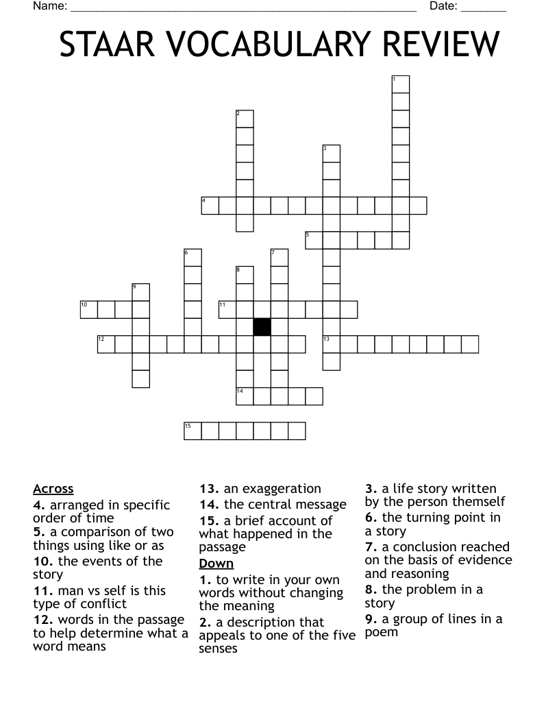 STAAR VOCABULARY REVIEW Crossword