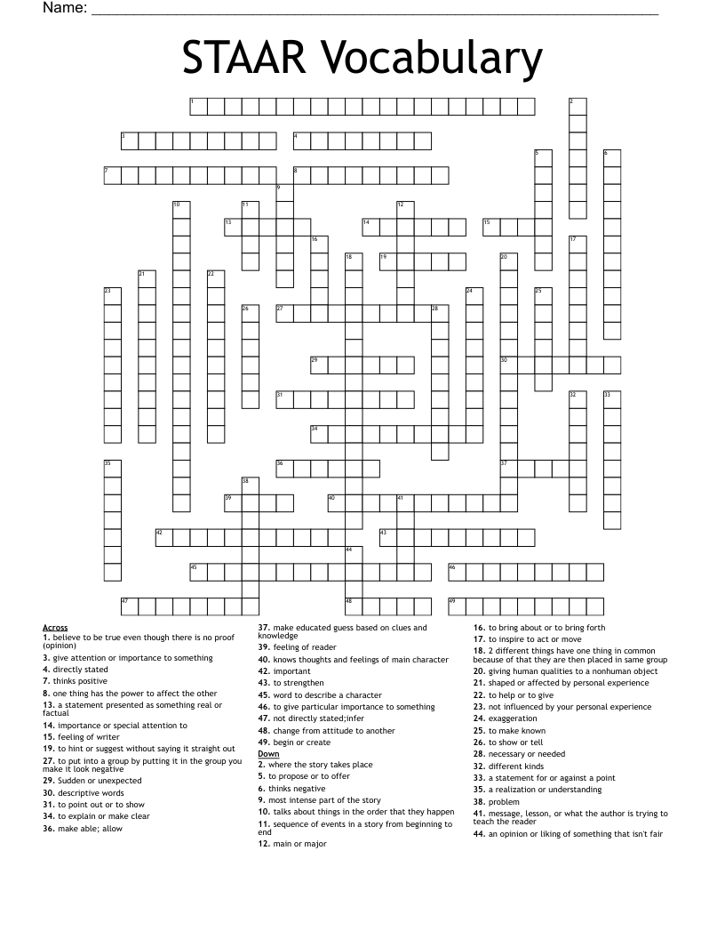 STAAR Vocabulary Crossword