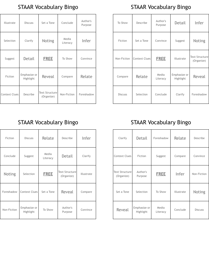 STAAR Vocabulary Bingo