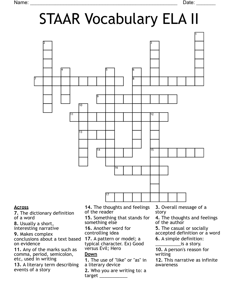 STAAR Vocabulary ELA  II Crossword