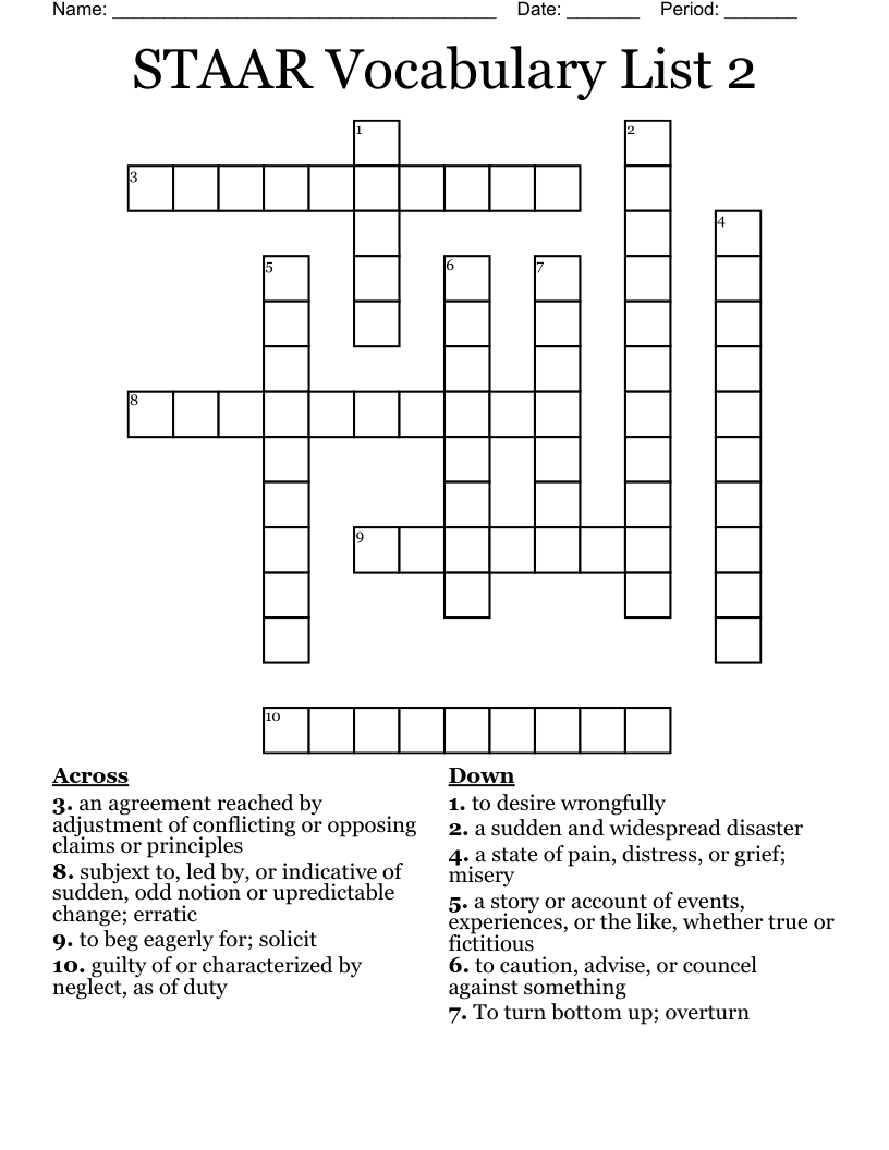STAAR Vocabulary List 2 Crossword