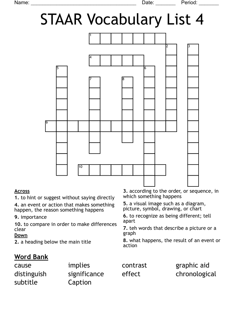 STAAR Vocabulary List 4 Crossword