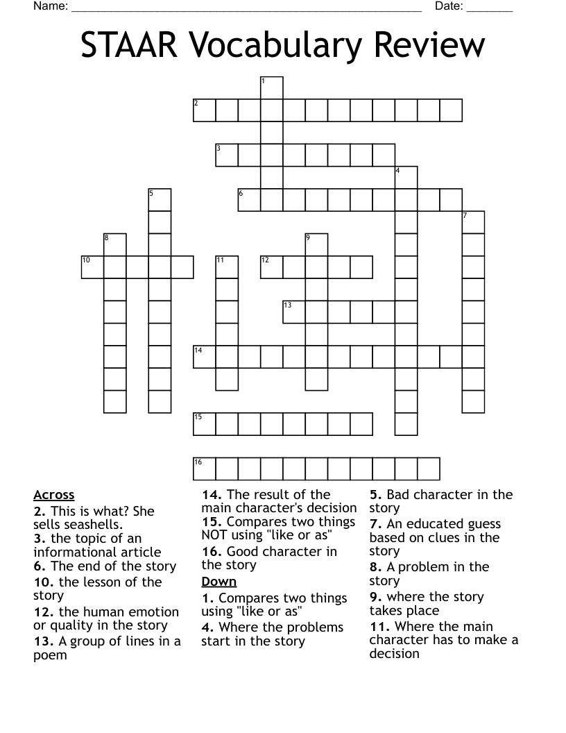 STAAR Vocabulary Review Crossword