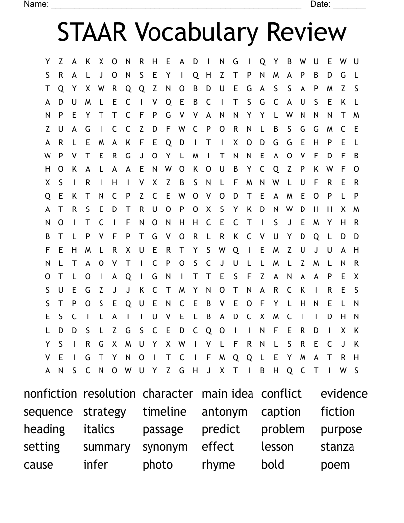 STAAR Vocabulary Review Word Search