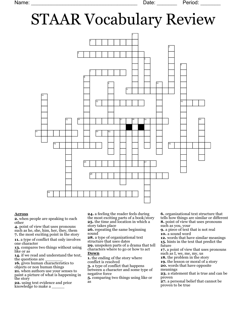 STAAR Vocabulary Review  Crossword