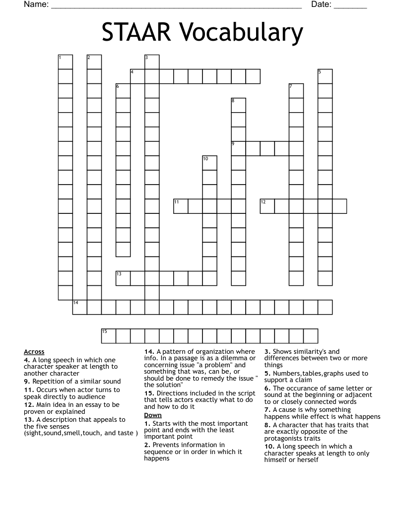 STAAR Vocabulary  Crossword