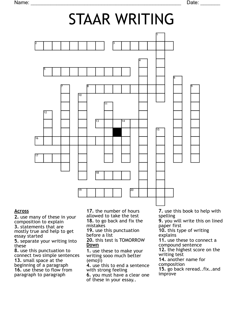 STAAR WRITING Crossword