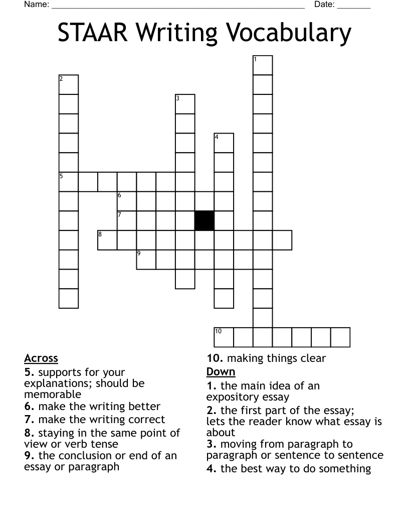 STAAR Writing Vocabulary Crossword