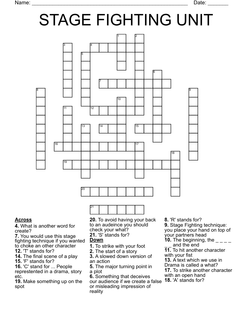 STAGE FIGHTING UNIT Crossword