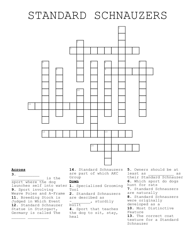 STANDARD SCHNAUZERS Crossword