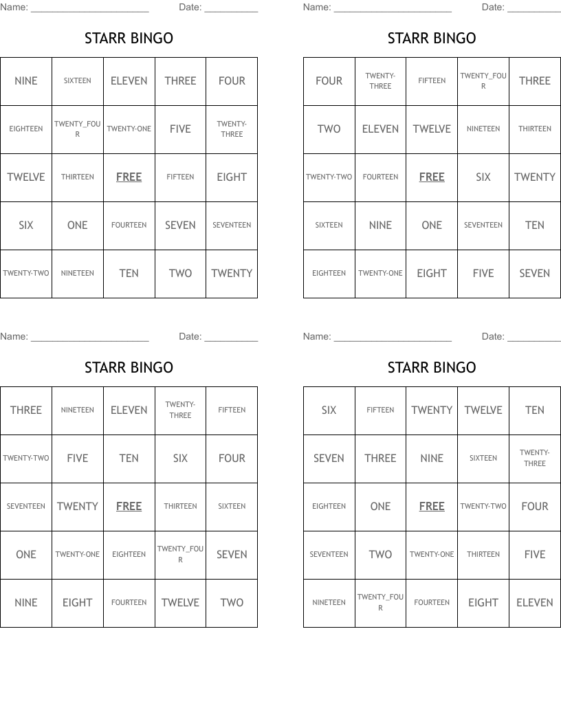 STARR BINGO