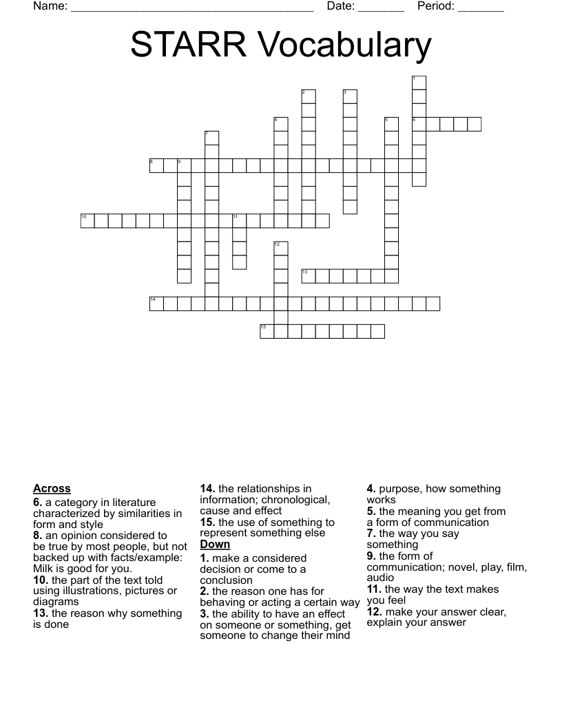 STARR Vocabulary Crossword