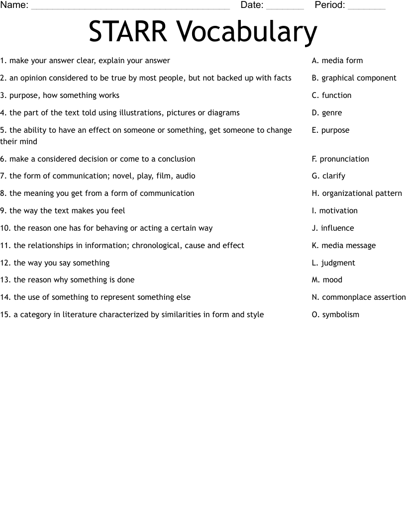 STARR Vocabulary Worksheet