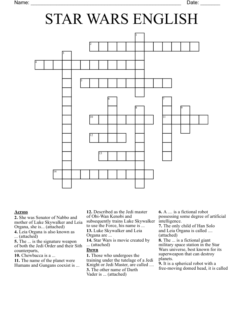 STAR WARS ENGLISH Crossword