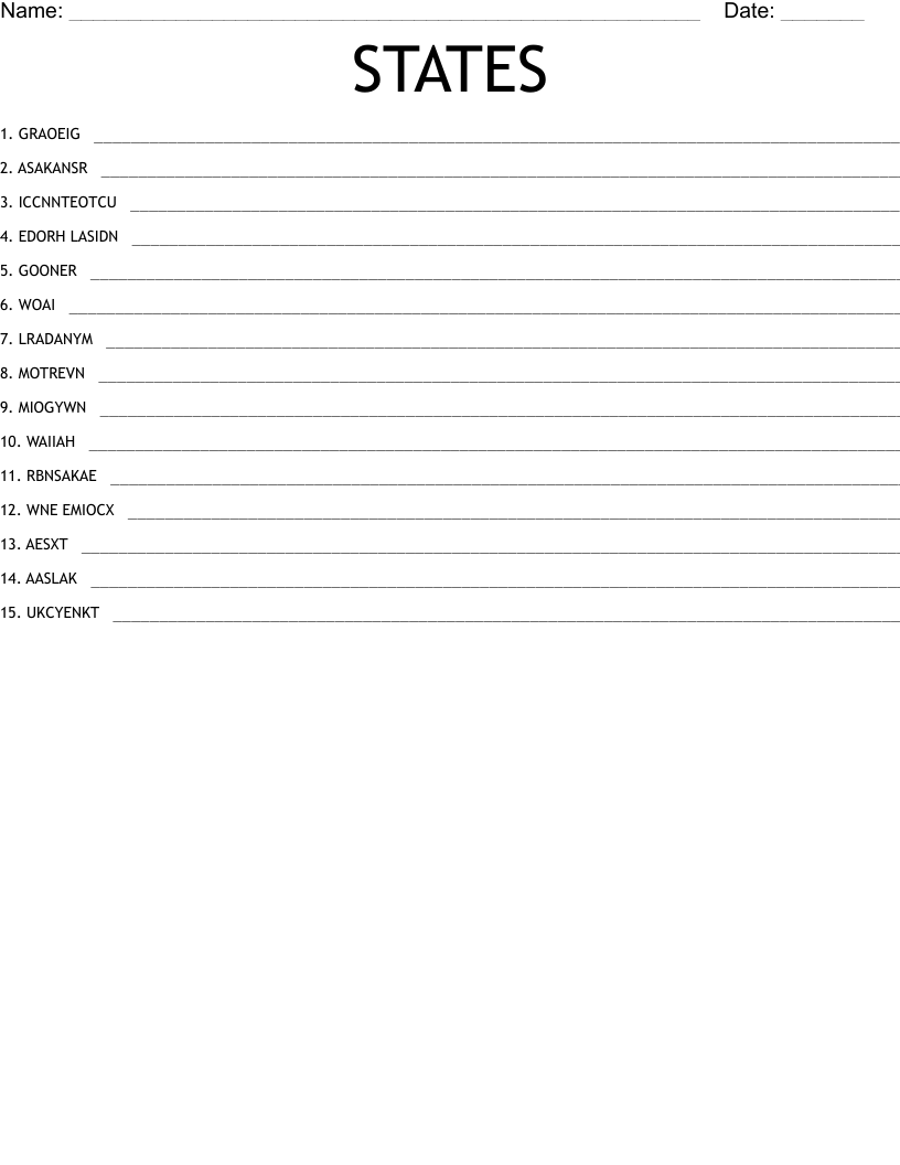 STATES Word Scramble