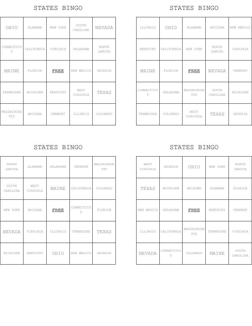STATES BINGO