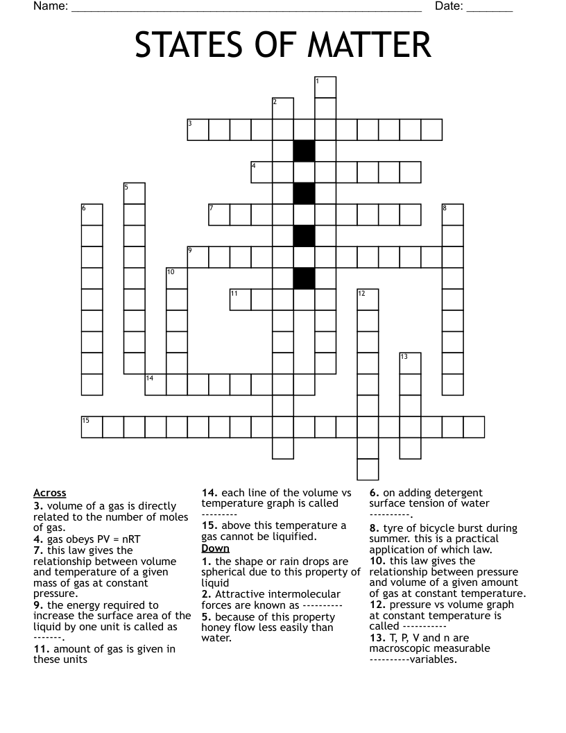 STATES OF MATTER Crossword