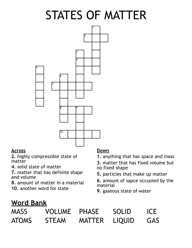 STATES OF MATTER Crossword