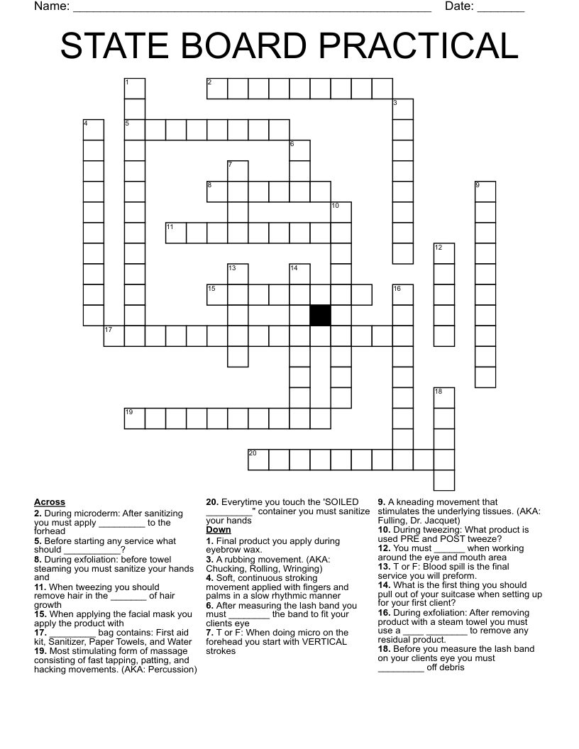 STATE BOARD PRACTICAL Crossword