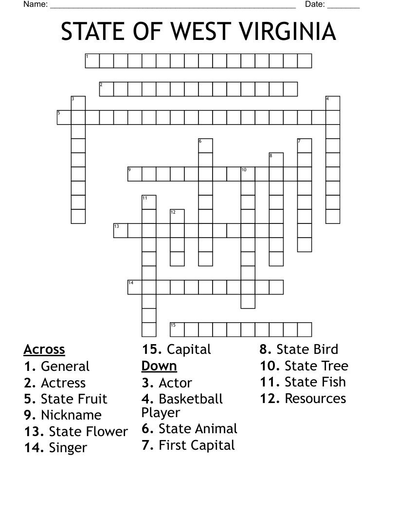 STATE OF WEST VIRGINIA Crossword