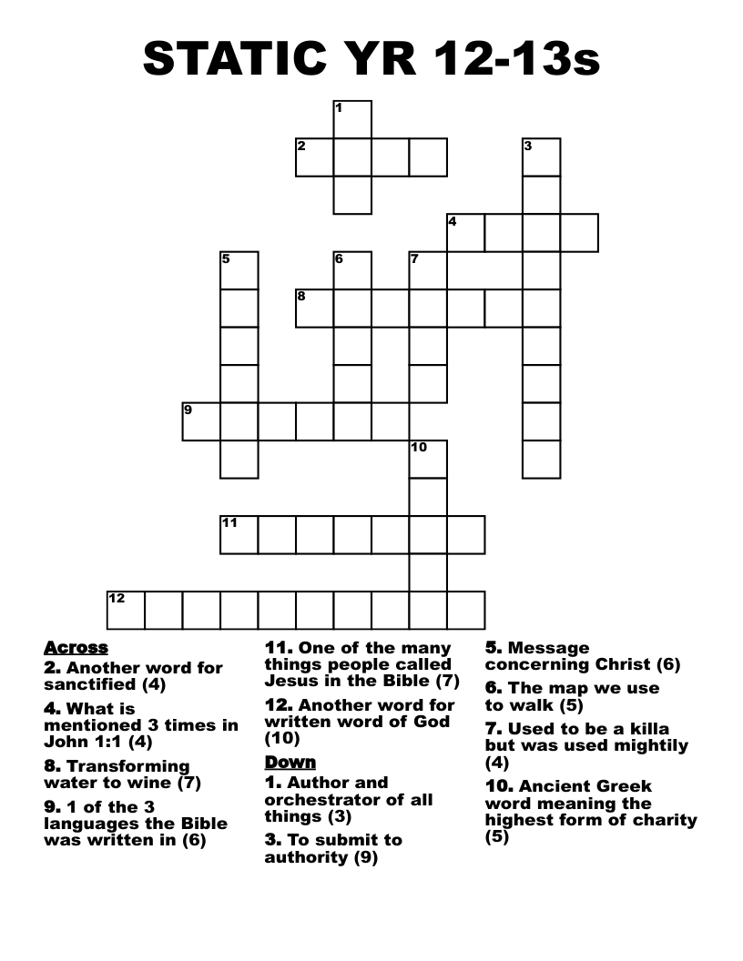 STATIC YR 12-13s Crossword
